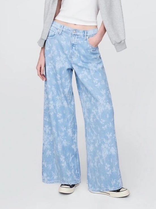 GAP Denim - GAP Light Blue Wide-Leg Floral-Pattern Jeans